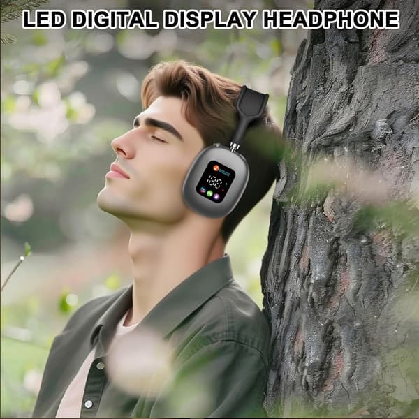 AKZ MAX600 Trådlösa Bluetooth Over-Ear Hörlurar med Digital Display, Hemmabruk silver