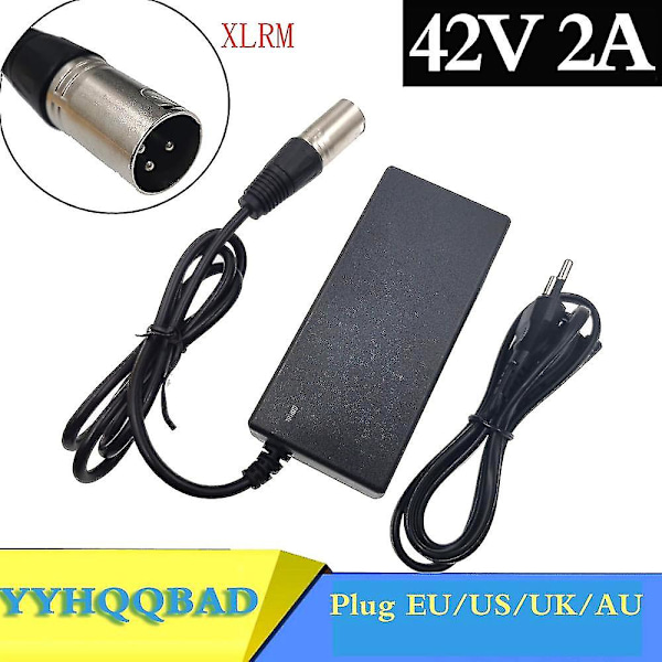 36V laddare 42V 2A elcykel litiumbatteriladdare för 36V litiumbatteripaket med 3-pin XLR-uttag/kontakt