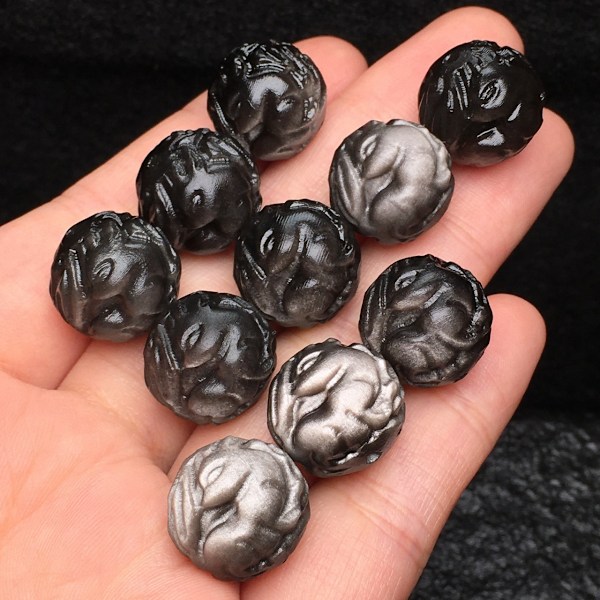 14mm Kristallsten Ädelstenar Räv För Smyckestillverkning DIY Silverfärgad Obsidian