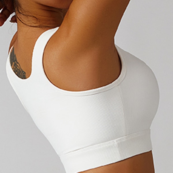 Naisten urheiluliivit Racerback Saumaton Bralette Lyhyt Crop Top Pehmustettu Iskunvaimennus Tuki Kuntosalille Harjoitteluun Fitness Valkoinen XL