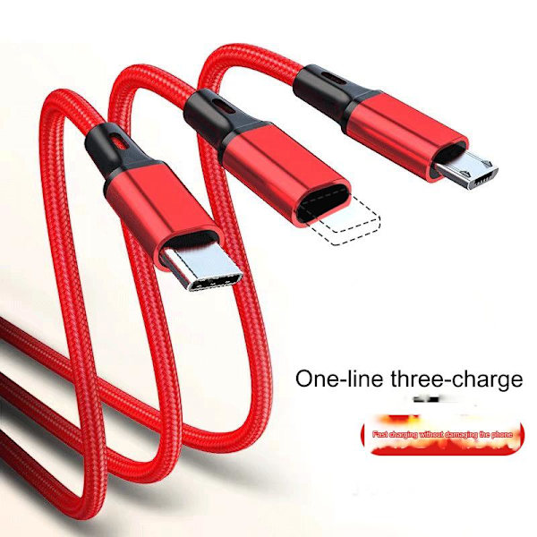 3-in-1 USB / USB Type-C USB-kaapeli Musta