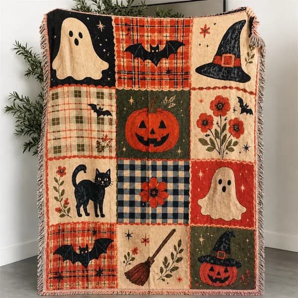 Halloween Gresskar Spøkelse Kasteteppe, Dekorativ Sofa Seng og Campingteppe