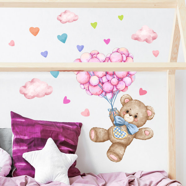 Pink Love Bear Balloon Baby Bedroom Wall Decals Nursery Decals Sticker Valentine's Day Girl Kids Gifts Kids Decor Animals