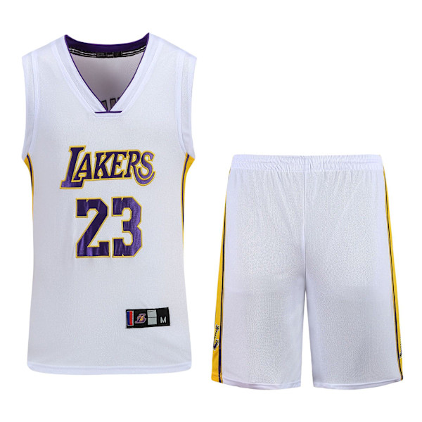 #23 Lebron James Basketball Jersey Set Lakers Uniform for Kids hvit white 28