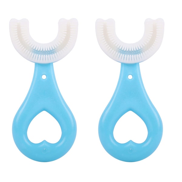 2 set U-formad helmun tandborste för barn 9,5*4,8cm (blå+blå)