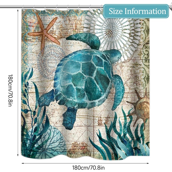 1pc Marine Turtle Pattern Shower Curtain Anti-Mold Shower Curta