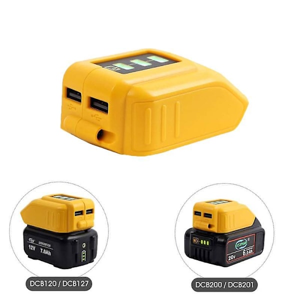 Adapter USB-lader kompatibel med Dewalt 14.4v 18v 20v Li-ion batteri konverter Dcb090 USB-enhet kompatibel Dewalt lading Dual USB[HhhK]