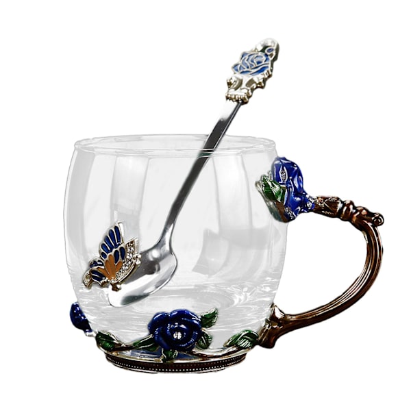 Blomster Glas Tekop Gaver til Kvinder Kaffe Krus Mors Dag Jubilæumsgaver til Mor Kvinder Mors Dag, 50% Rabat（330ml，Blå）