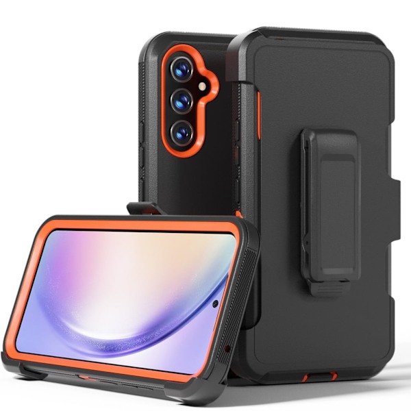 TASHHAR Samsung Galaxy A54 5G Fodral med Bältesklämma Holster Militärklass Tungt 3 i 1 Stöttålig Pansar Robust Hållbar för Galaxy A54 5G blackorange