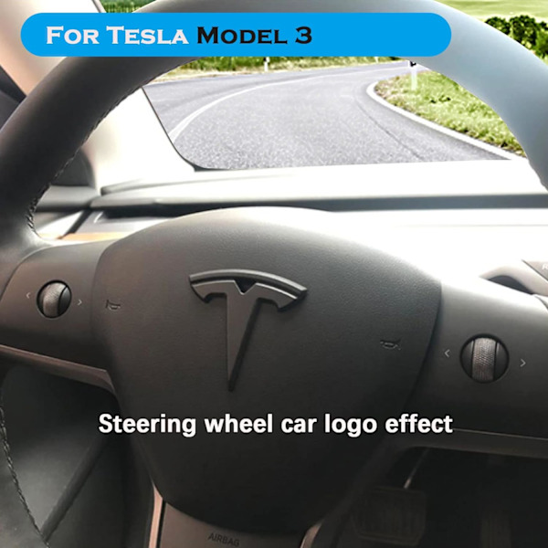 3-pack Tesla Model 3 Bilsymbol Dekaler för Ratt (Matt Svart