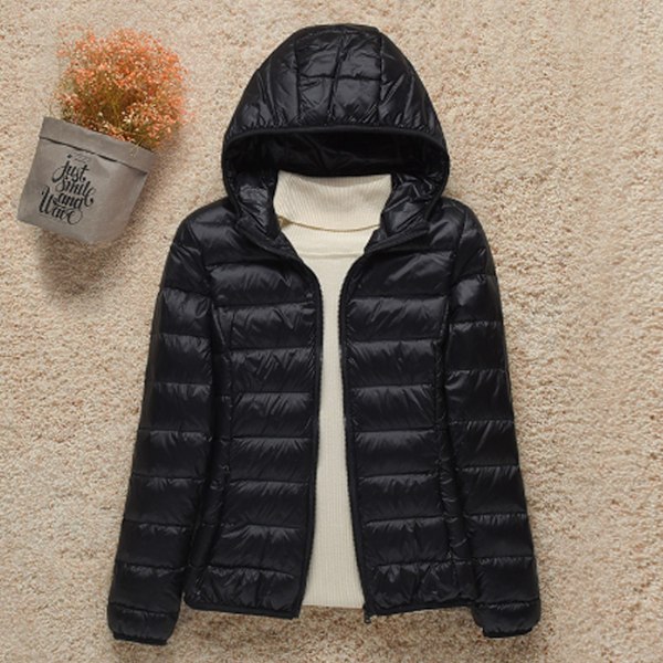 Women Plush Hooded Outerwear Zip-Up Puffer Down Coat With Pocket Suitable For Going Shopping Wearing Navy Blue