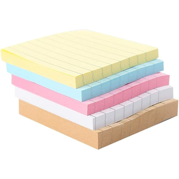 5 stk. Linjerede Sticky Notes Små Kvadratiske Neonfarver Forskellige Sticky Notes til Kontor, Studie eller Daglig Brug