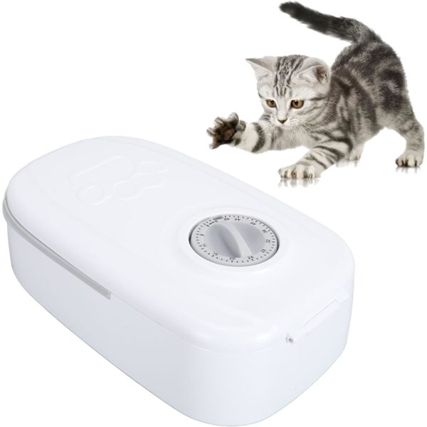 Automatisk kattefoderautomat med timer, aftagelig intelligent automatisk kattefoderautomat til enkelt måltid til katte (Pink) Gray