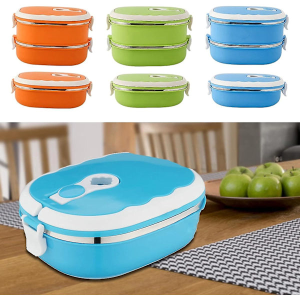 Termisk Bento Madkasse med Termisk Rustfrit Stål Madbeholder Lækagesikker til Børn Voksne Studerende Børn (Blå 1 Lag)