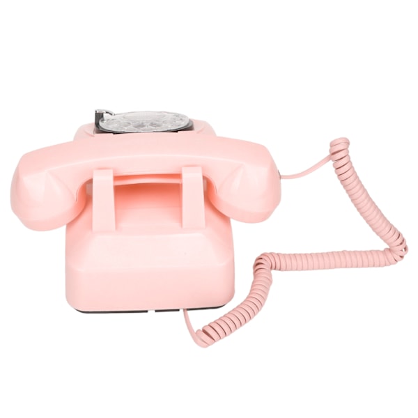 Sladdad retro-telefon med roterande skiva, gammaldags vintage hemtelefon med mekanisk ringsignal och högtalarfunktion, rosa