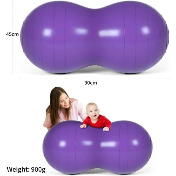 Peanøttball for barneterapi, Anti-burst treningsball, 90x45cm Yogaball med pumpe, Treningsball av treningsstudiokvalitet for graviditet Purple