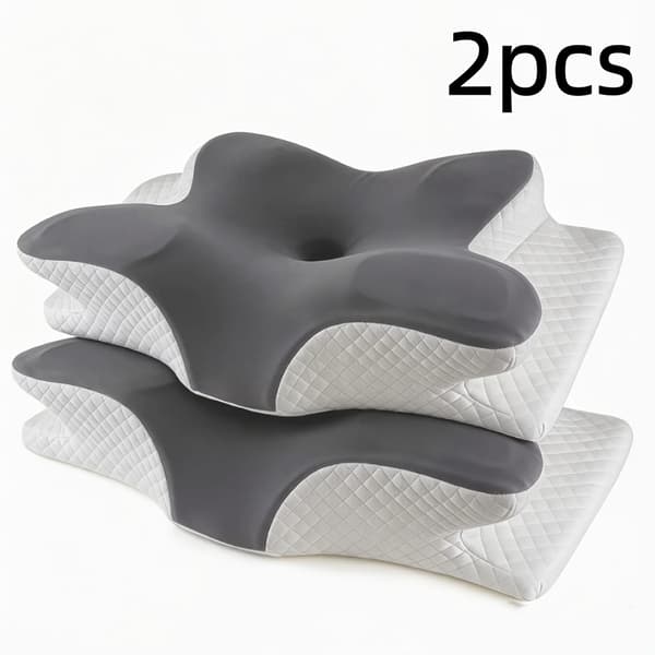 2-pack fjärilskudde i memoryskum, cervikal kudde, bekväm djupsömn, andningsbart och mjukt tyg, exklusiv design som stöder båda ryggarna 2-delat Set Grå Nackkudde