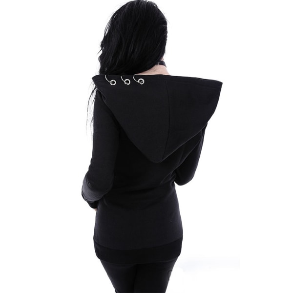 Avslappet genser med hette for damer Svart Black 2XL