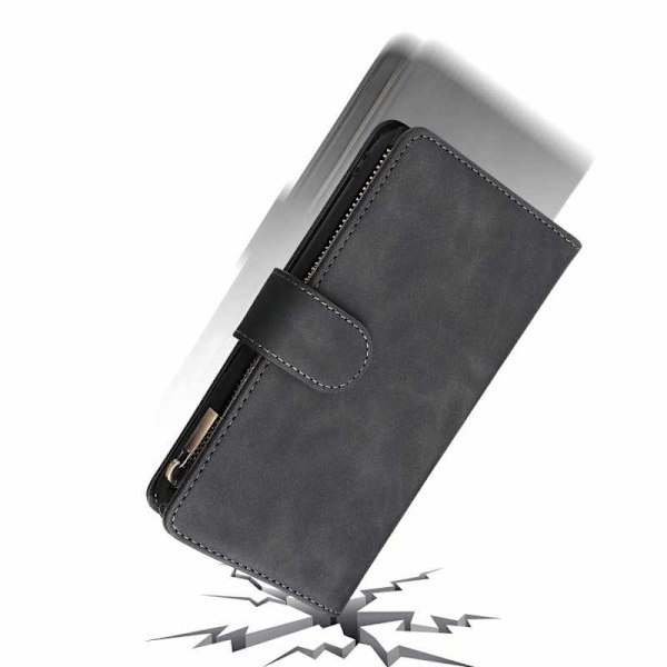 iPhone XR Monitoiminen Lompakkokotelo Vetoketjulla, 8 Lokeroa Black Svart