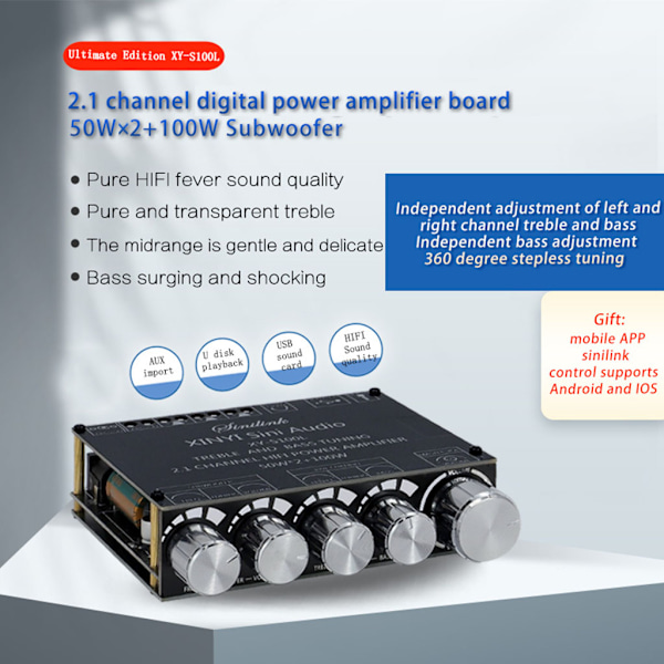 XY-S100L 2.1-kanals ljudstereo-förstärkare Bluetooth-kompatibel digital ström ljudkomponenter hög