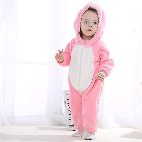 Bran Unisex Baby Overall Söt Varm Stitch Djur Långärmad Dragkedja Förtjockad Fleece Höst Vinter Barnkläder rosa[qb] pink 80cm