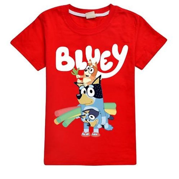 2023 Bluey Print T-paita Lyhythihainen 100% Puuvilla T-paidat Joululahjat Lapsille Punainen Red 140CM 8-9Y