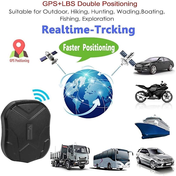 Winnes GPS Tracker TK905, Vandtæt 90 dages standby genopladelig tracker og anti-tabt GPS-lokalisator (sort)