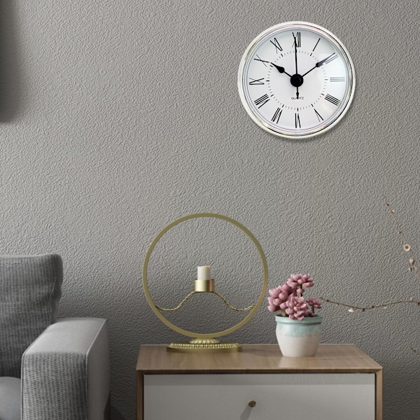 2,8 tum/70 mm Urtavfall Rund Kvartsrörelse Klocka Vit Urtavla Silverfärgad Båge Romerska Siffror Passar 63 mm Håldiameter