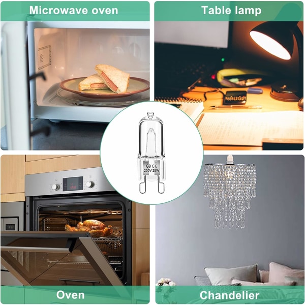 G9-polttimo 40W 230V himmennettävä lämmin valkoinen, G9-halogeenipolttimo 300°C sietokyky, G9-uunipolttimo mikroaaltouunin kattovalaisimiin, 12 kpl