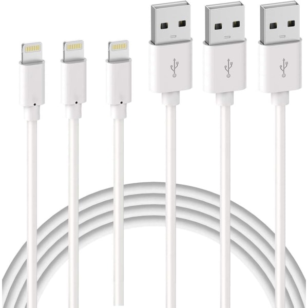 3-pakning 2m iPhone-ladekabel, USB til Lightning-kabel, iPhone-kabel kompatibel for iPhone hvit