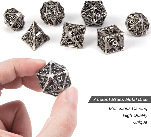 Hule Metall D&D Terninger, Steampunk Polyhedral Terningspillsett 7 Stykker