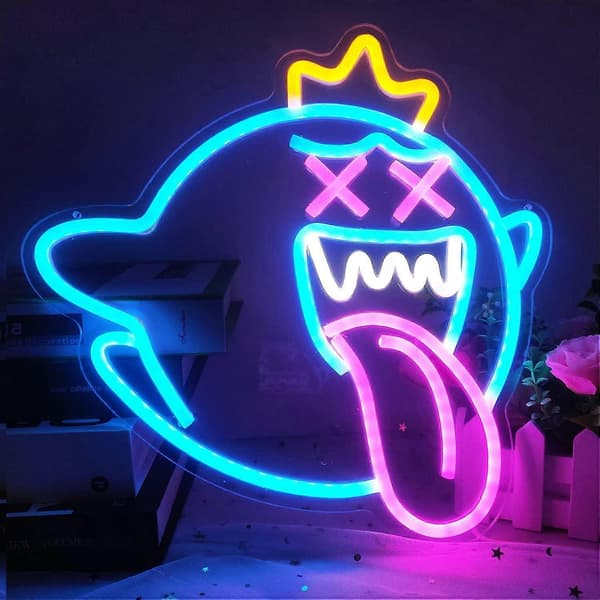 King Boo Neonskylt, Spöke LED Neonljus med Dimmer, Spel Neonskylt[BT]