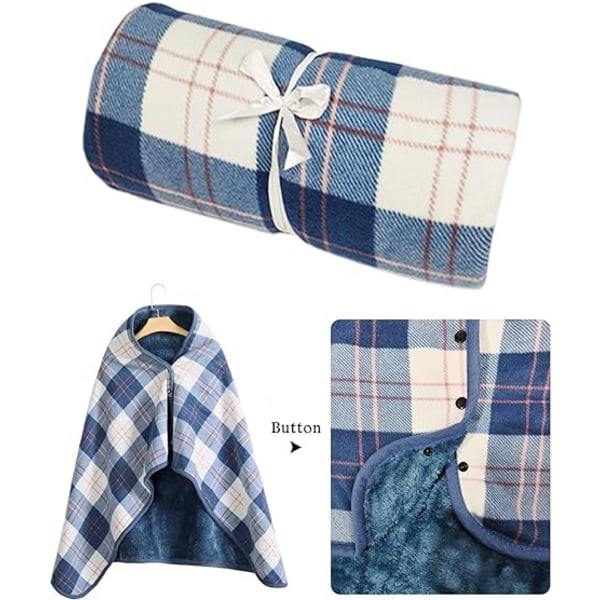 Dampläd Faux Wool Poncho - Sininen Viltti, Pusero Huivi Villa Poncho Lämmin Talvi Fleece Takki Napit Veistetty Huopa Kaulus Solki Poncho Cardigan