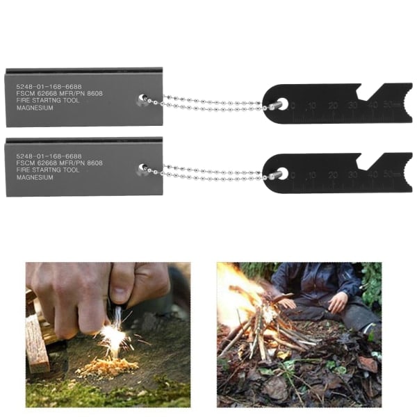 2 st Bärbar Magnesium Block Flint Fire Starter Utomhus Camping Vandring Överlevnadsverktyg