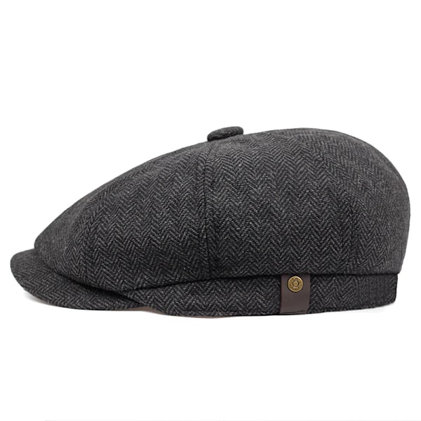 Retro Newsboy Caps Herre Ottekantede Hatte Britiske Maler Hatte Efterår Vinter Baretter Sildebens Flade Kasket Hip Hop Baretter Gorras dark gray 3