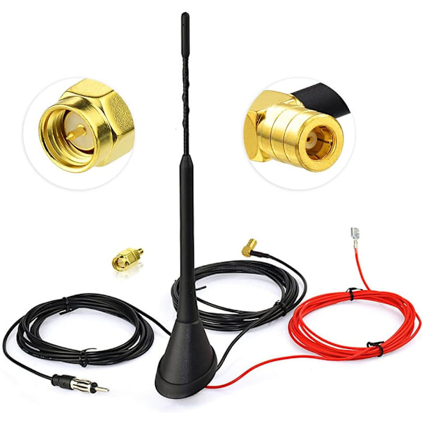 Dab FM Antenne Digital Radio Antenne FM/AM Combo SMB/SMA Han til DIN Han Adapter Bilradio Antenne Splitter Tagmonteret Signalforstærker 500cm 16.4f