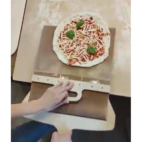 Skyvepizza-skall - Pala Pizza Scorrevole, pizzaskallet som overfører pizza perfekt, pizzapadle med håndtak, pizzaspatelpadle A