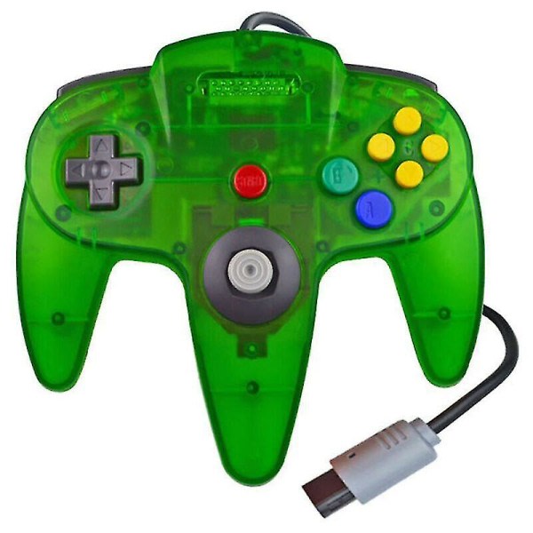 (Grønn) N64 Controller Game Remote Joystick Gamepad System Game Long Handle for Nintendo