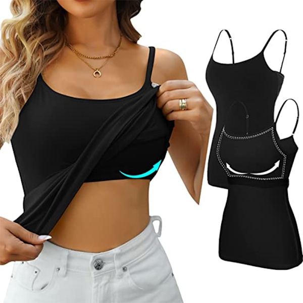 Kvinnors Camisole ärmlös Cami Vest Top Yoga Tank top svart black L