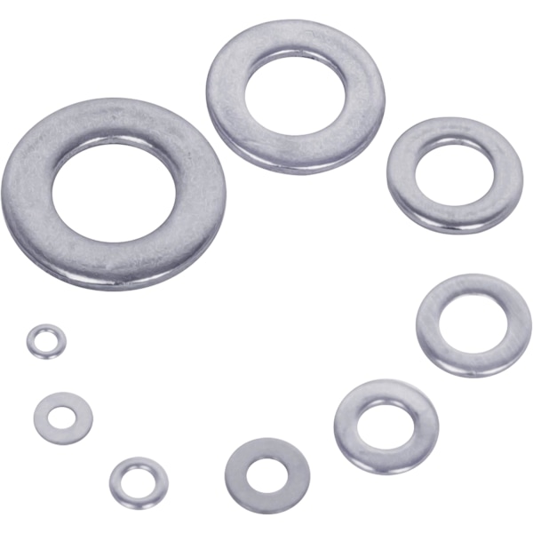 Metallbrikker (580 stykker) med plastboks - 9 forskjellige størrelser av rustfrie stålskiver M2, M2.5, M3, M4, M5, M6, M8, M10 og M12 - Flat skive