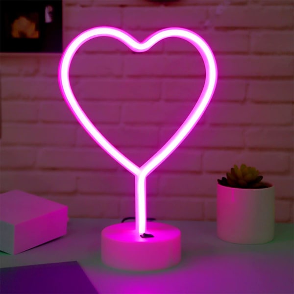 Pink Hearts LED Neon Sign Yövalo Huoneen Sisustus Sydämet Jalustalla Ruokapöytä Neon Makuuhuone Äitienpäivälahja