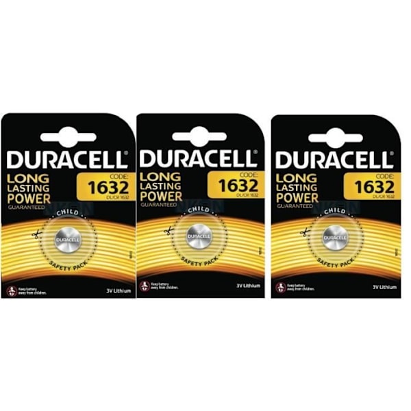 Duracell 3 CR1632 litiumbatterier på 3 volt