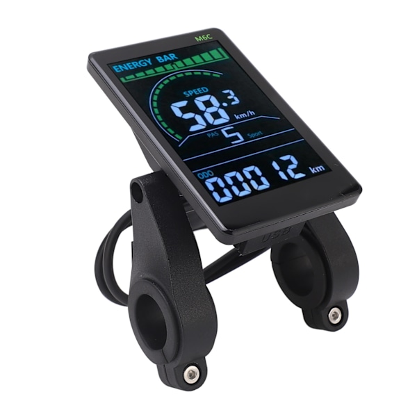 M6C Elektrisk Sykkel LCD-Skjerm Måler ABS Elektrisk Sykkel Display Kontrollpanel med 6-Pols Vanntett Kabel Hovedlys Kontakt 24V 36V 48V 60V