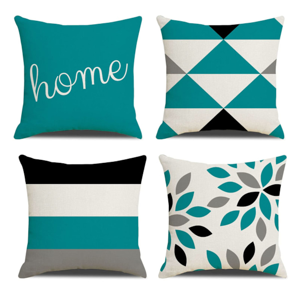 Set med 4 dekorativa kuddfodral i lantlig stil, geometriska abstrakta accentkuddfodral, dekorativa kuddfodral, moderna för utomhus- och inomhusbruk, för soffa, mixgröna Mix greens 55x55 cm