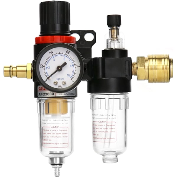 Kompressor Trykregulator 1/4 Luft Vandseparator med Måler til Kompressor og Luftværktøj