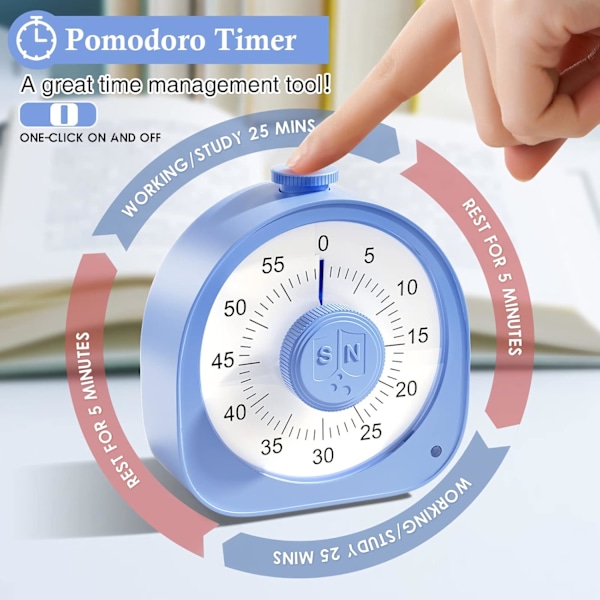 Genopladelig Visuel Timer, Timer med Ring og Vibrationstilstand