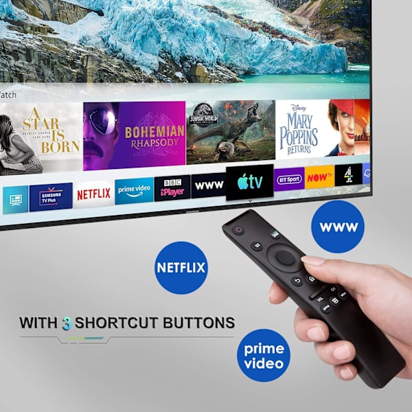 Universalfjärrkontroll för alla Samsung TV-apparater SUHD HDR LCD Frame Curved Solar HDTV 4K 8K 3D Smart TV med Netflix, Prime Video och WWW-knapp