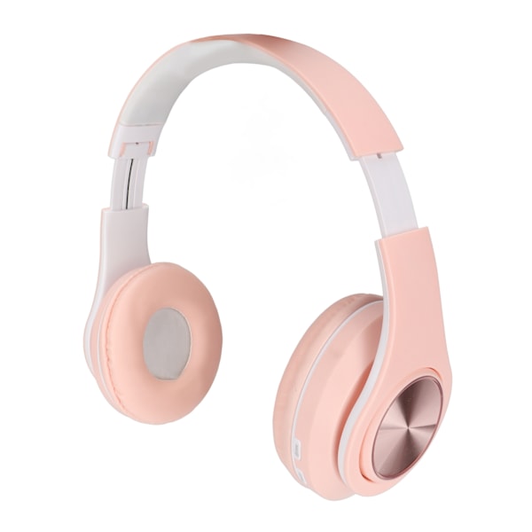 Bluetooth-headset med brusreducering, hopfällbara trådlösa hörlurar med färgglada lampor för telefon, bärbar dator, rosa