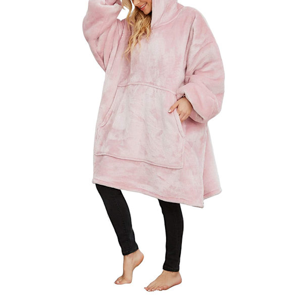Oversize Pullover Genser Hettesvep Dame Teppe Genser Flanell Koselig Teppe Genser Teppe Voksen Lyse Rosa
