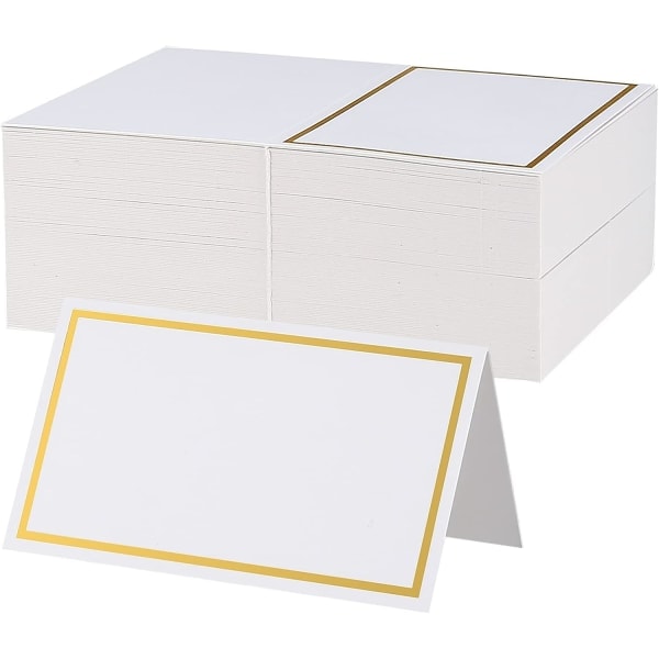 100 Count Table Placement Cards White Blank Tent Cards Business Cards with Gold Foil Edge for Wedding Reception Event Table Setting